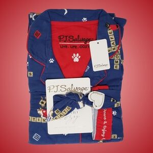 PJ Salvage Love Leo Rescue Dogs Flannel Pajama Set Headband Dark Denim NWT 🐶🐕